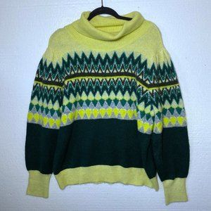 LOFT Yellow and Green Patterned Turtleneck Sweater